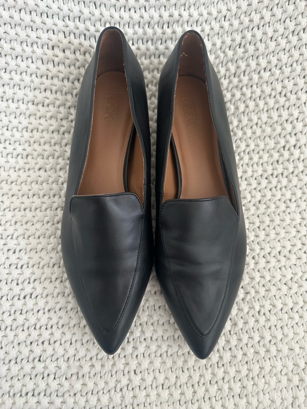 Classic Black Pointed Leather Flats for Women